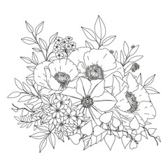 Coloring page for adults and children. Flower bouquet.