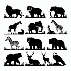 Wild animals silhouette set vector template illustration