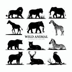 Wild animals silhouette set vector template illustration