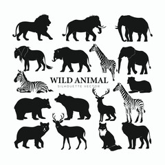 Wild animals silhouette set vector template illustration