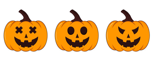 Halloween scary pumpkin icon set. Vector illustration