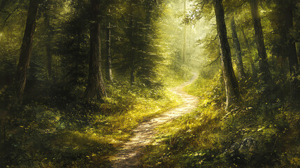 Obraz premium A narrow path winding through a dense forest, inviting exploration and adventure