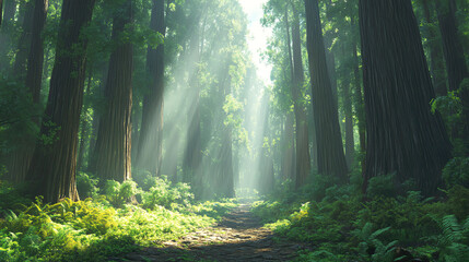 Fototapeta premium Dense forest with towering trees, creating a natural cathedral of green