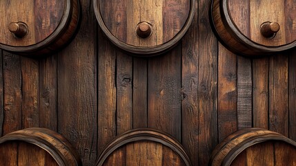 Fototapeta premium Rustic Wooden Barrels on a Planked Wall