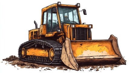 Obraz premium Bulldozer Driver. Excavator Loader Operating Shoveling Equipment in Construction Site