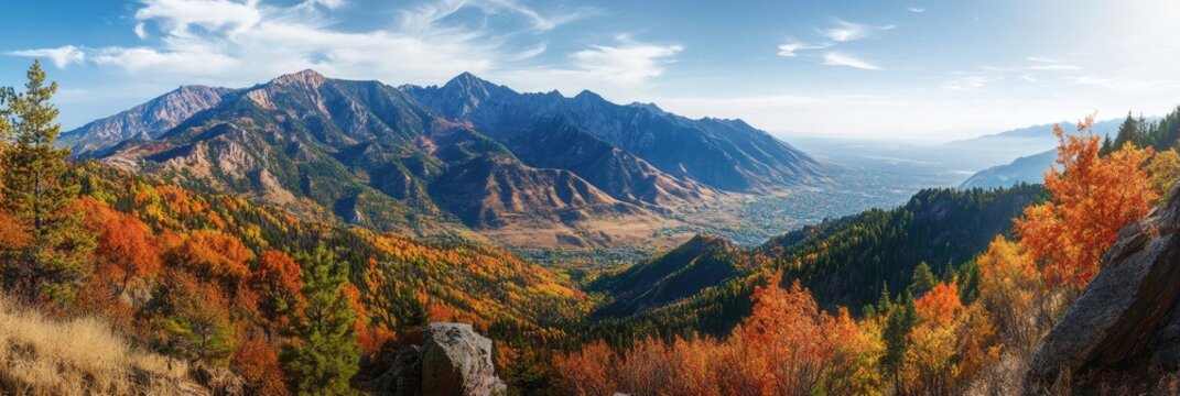 Wasatch Mountains in Fall - Captivating Landscape View of Autumn Foliage on Sardine Peak Ogden Outlook Trail, Utah
