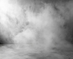 Fototapeta premium Smokey Room. Abstract Misty Background with Empty Grey Wall and Copy Space