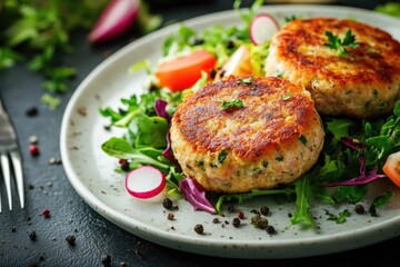 Tuna Cakes - Savoury Fish Patty Served with Fresh Salad, Perfect for Brunch or Dinner
