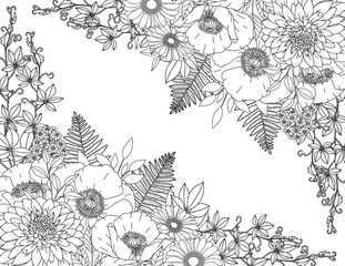 Coloring page for adults and children. Flower frame.