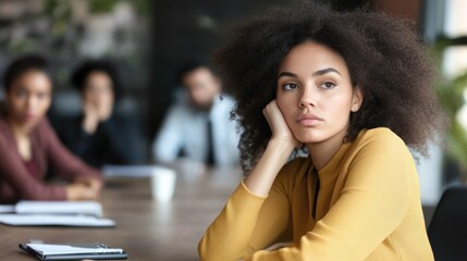 Distracted Employee in Boring Meeting. Businesswoman Looking Sleepy in Conference Room