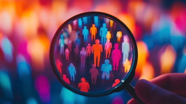 The magnifying glass makes one person stand out from the crowd, symbolizing choice and leadership.