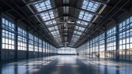 Obraz premium Industrial Ceiling Fan. Steel Structure Design for Large Open-Air Building Roof