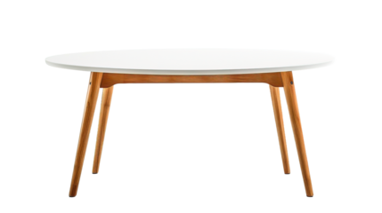 White table with wooden legs isolated on white or transparent background