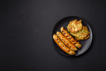 Delicious fresh vegetarian sausage or sausage made from vegetable protein tofu or seitan legumes