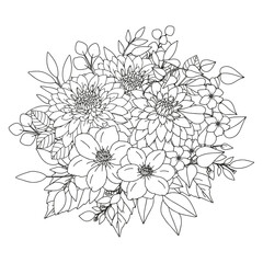 Coloring page for adults and children. Flower bouquet.