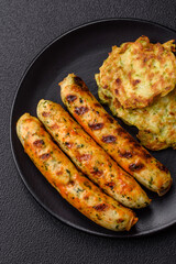 Delicious fresh vegetarian sausage or sausage made from vegetable protein tofu or seitan legumes