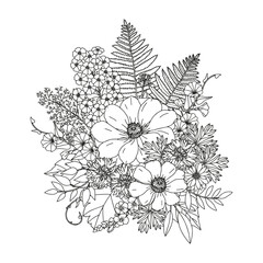 Coloring page for adults and children. Flower bouquet.