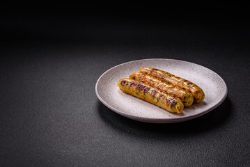 Delicious fresh vegetarian sausage or sausage made from vegetable protein tofu or seitan legumes