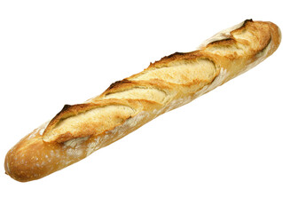Classic French Baguette with Crispy Crust. Transparent background PNG