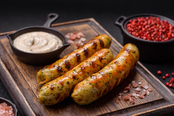 Delicious fresh vegetarian sausage or sausage made from vegetable protein tofu or seitan legumes