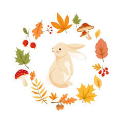 cute bunny and autumn wreath