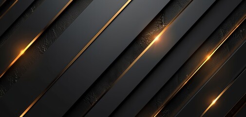 Obraz premium Abstract black and gold diagonal stripes with light.