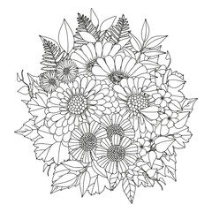 Coloring page for adults and children. Flower bouquet.