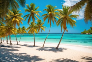 Obraz premium tropical escape featuring lush palm crystal clear white sandy vibrant beach activities perfect relaxation adventure, trees, water, vacation, sunshine