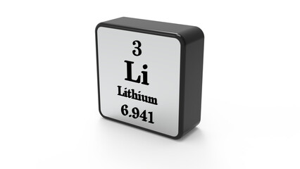 3D Lithium Element Sign. Stock image. One of a set of elements in the periodic table.