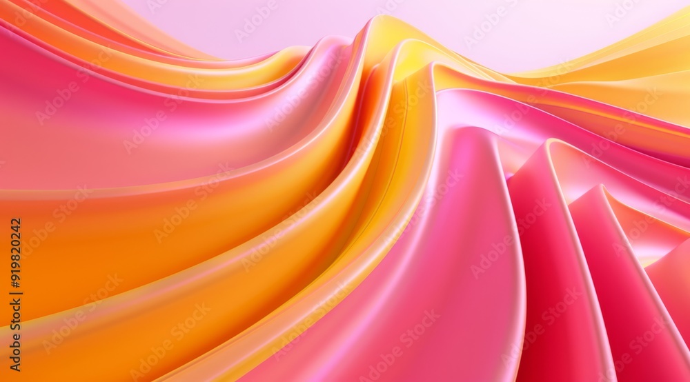 Poster an incredibly mesmerizing array of soft, gently flowing waves in delightful warm pink and orange gra