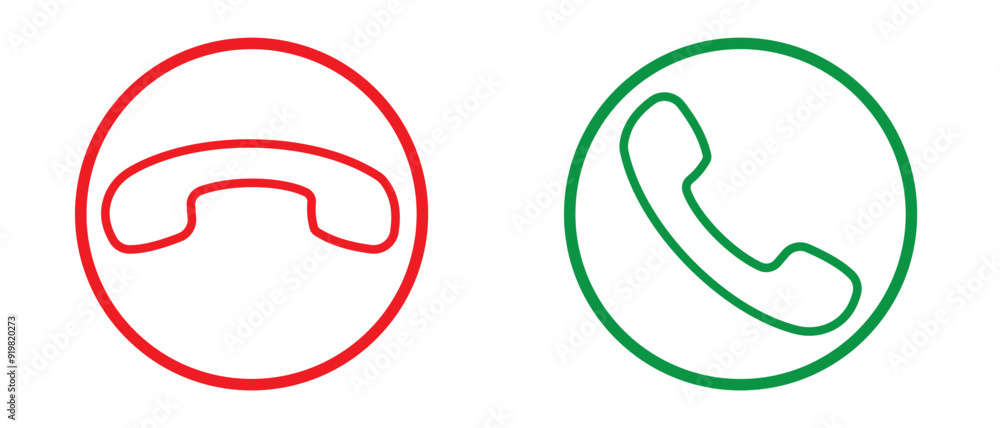Poster symbol of incoming and outgoing buttons. phone call icon. accept and reject phone call buttons, gree
