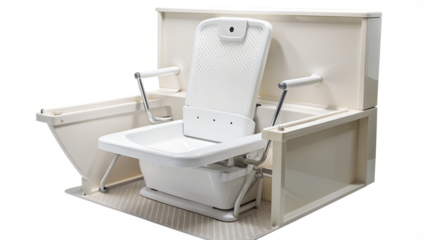 Modern adjustable bath chair with ergonomic design, transparent