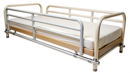 Hospital bed with side rails for patient safety, transparent