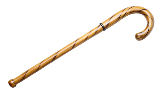 PNG wooden cane with curved handle isolated transparent