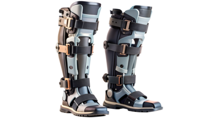 High-tech exoskeleton leg braces for mobility support PNG isolated transparent