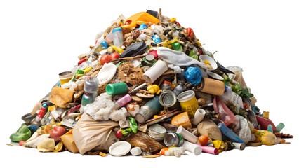Large pile of assorted household waste and garbage items PNG isolated transparent