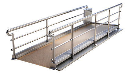 Steel wheelchair ramp with safety rails and textured surface PNG isolated transparent