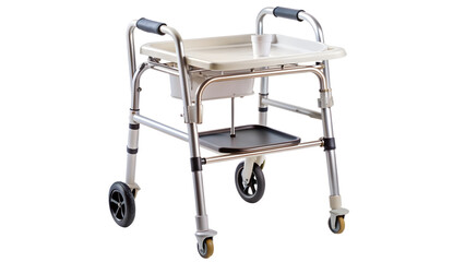 Mobility walker with tray and cup holder for elderly care PNG isolated transparent