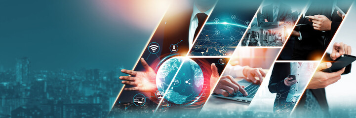 Communication technology , smart connection IOT and people network technology concept. People using...