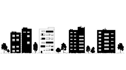 Complex of low-rise buildings with a central courtyard and evenly spaced units, vector illustration art