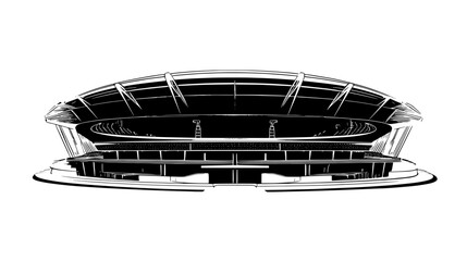 Obraz premium Conceptual design of a sports stadium with retractable roof and surrounding seating areas, vector illustration art