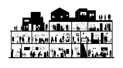 Obraz premium Cultural center with rooms for exhibitions, performances, and events, vector illustration art