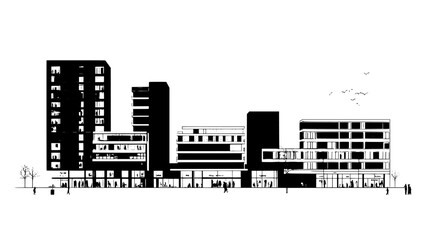 Obraz premium Digital render of mixed-use development with retail spaces and residential units, vector illustration art