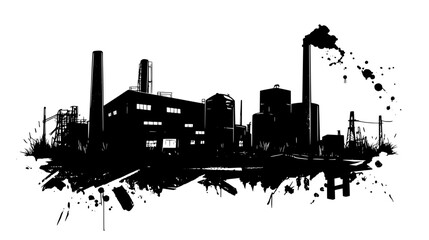 Fototapeta premium Dilapidated factory with broken windows and rusted machinery, vector illustration art