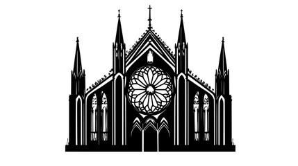 Fototapeta premium Gothic cathedral with flying buttresses, tall pointed arches, and a large rose window, vector illustration art