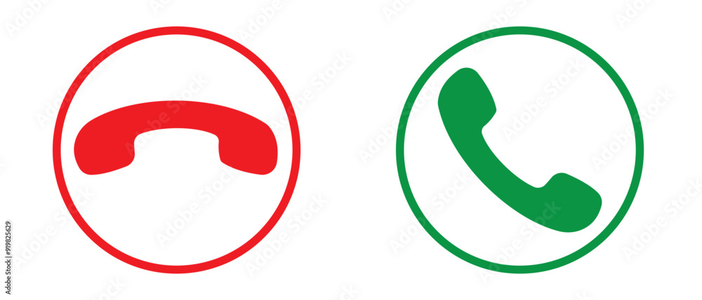 Poster phone call icon. accept and reject phone call buttons, green, red buttons vector, icon set. symbol o