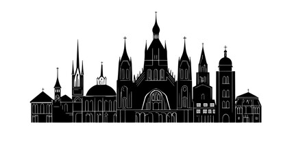 Fototapeta premium Large cathedral with multiple spires, set within an urban area, surrounded by other buildings, vector illustration art