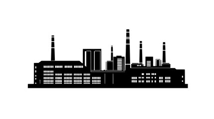 Obraz premium Large factory with multiple chimneys, a rectangular layout, and several rows of windows along the walls, vector illustration art