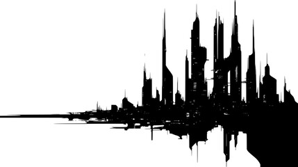 Naklejka premium Massive, towering structure with numerous sharp, pointed spires, resembling a futuristic city skyline, vector illustration art