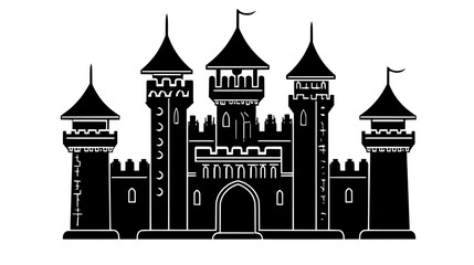 Medieval castle with turrets, battlements, and a central keep, vector illustration art